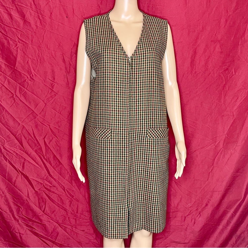 Vintage Sag Harbor Brown and Green Tweed Wool Blend Jumper with Pockets Size 12